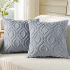 decorUhome Throw Pillow Covers 18x18 Inch Set of 2, Soft Plush Faux Wool Blue by decorUhome