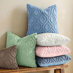 decorUhome Throw Pillow Covers 18x18 Inch Set of 2, Soft Plush Faux Wool Blue - Image 2