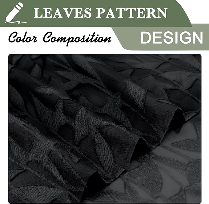 Lecloud Leia Black Sheer Curtains 30 Inch Length 2 Pieces, Breathable Jacquard - Image 4