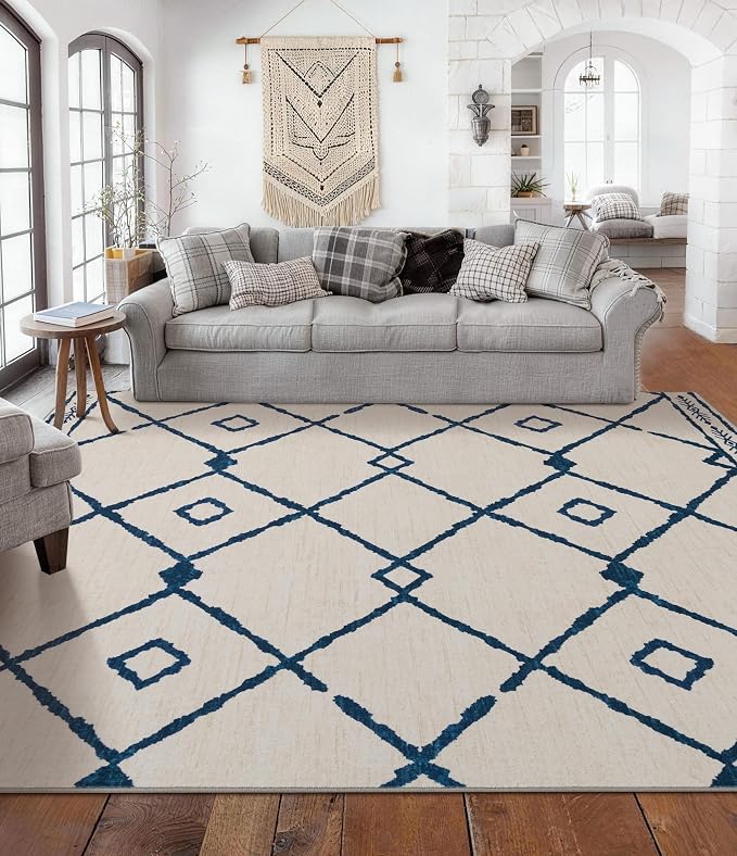 YIHOUSE Boho Rugs for Living Room, 6x9 Western Beige and Blue Area Rug - Image 8