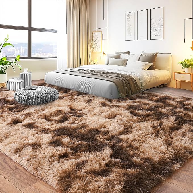 Pionblank 8x10 Rug for Living Room, Fuzzy Plush Large Area Rug Brown, Fluffy - Image 4