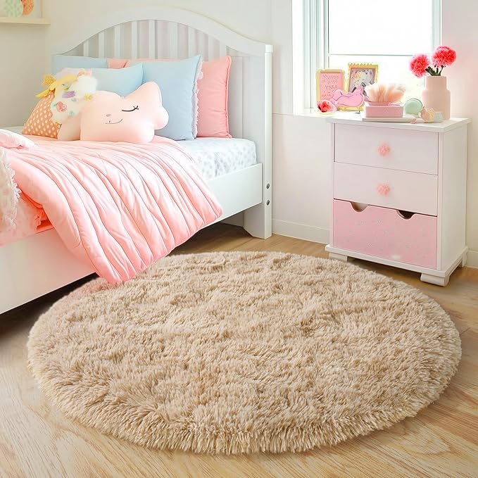 6‘x6’ Beige Round Rug for Bedroom, Ultra Soft Fluffy Circle Rug for Kids Girls - Image 7