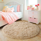 3'x3' Beige Round Rug for Bedroom, Ultra Soft Fluffy Circle Rug for Kids Girls - Image 3