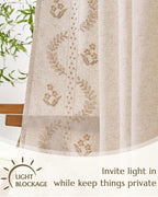 jinchan Belrose Lined Linen Blend Curtains Boho Floral Curtains - Image 5