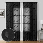 HOMEIDEAS Black Sheer Curtains 52 X 96 Inches Length 2 Panels Black Embroidered - Image 2