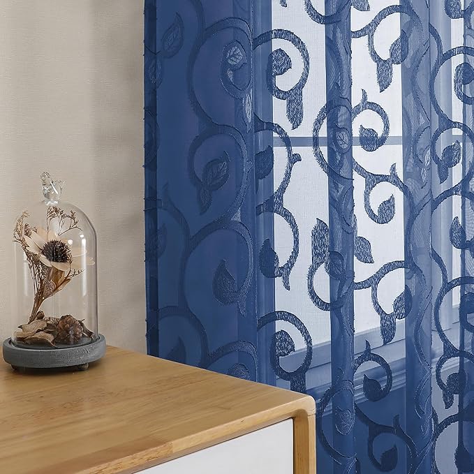 OWENIE Furman Blue Sheer Curtains Tiers 36 inch Length, Light Filtering Soft - Image 2