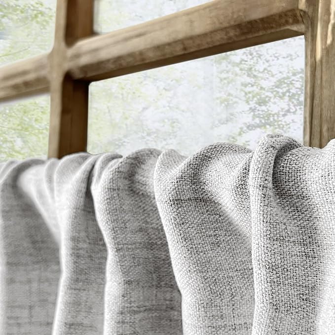 Oindec Faux Linen Kitchen Curtains 36 Inch Length Cafe Curtain Tiers - Image 7