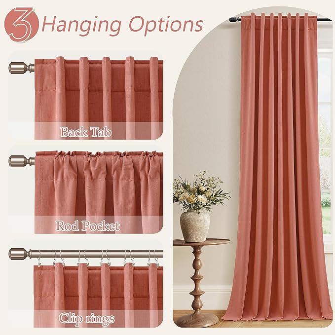 Guken Coral 100% Blackout Linen Curtains 108 Inch Length 2 Panels Set - Image 7
