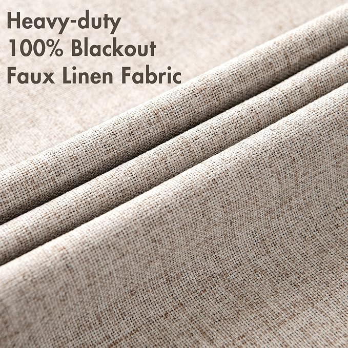 MIULEE Linen Texture Curtains, 2 Pack Blackout Thermal Insulated Khaki - Image 5