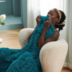 Bedsure GentleSoft Fuzzy Sherpa Faux Fur Twin Blanket Teal Cozy Gifts - Image 2