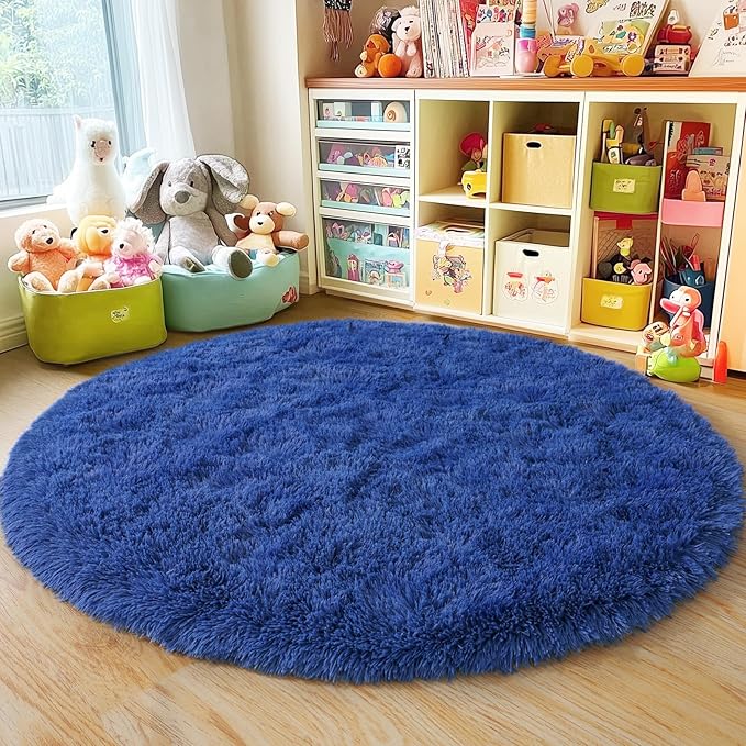 3'x3' Blue Round Rug for Bedroom, Ultra Soft Fluffy Circle Rug for Kids Girls - Image 6