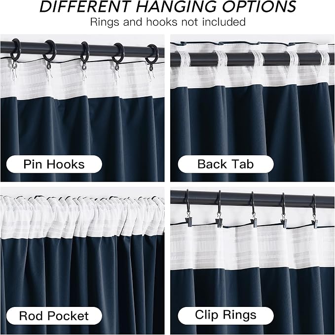 RYB HOME Navy Blue Velvet Curtains 102 inches - Image 4