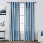Blue Linen Blend Drapes 84 Inch Length 2 Panels Set Back Tab Rod Pocket Light by Nanspring