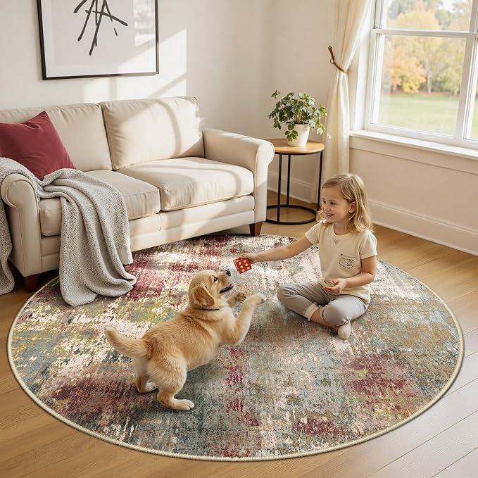 Washable Area Rugs 6ft Non-Slip Modern Abstract Soft - Image 2