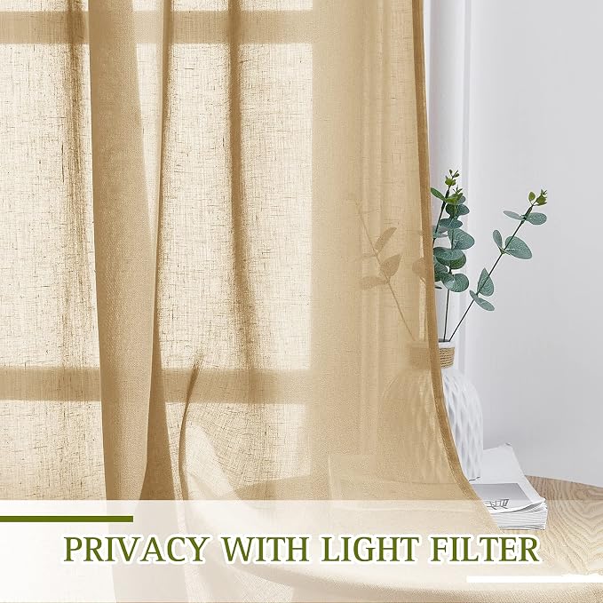 NICETOWN Sheer Linen Curtains Flax Texture 96 inch Long, Grommet Semi Sheer - Image 5