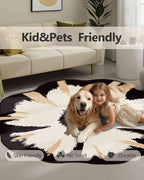 Latte&Fog Round Area Rug for Living Room, Modern Floral Washable Circle Rug - Image 7