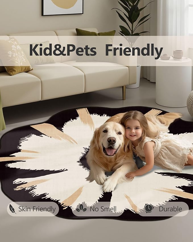 Latte&Fog Round Area Rug for Living Room, Modern Floral Washable Circle Rug - Image 7