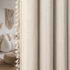 Boho Blackout Curtains 63 Inches Long Beige Linen Blend 2 Panels - Image 8