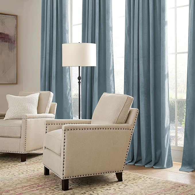 RYB HOME Stone Blue Velvet Curtains 102 inches - Image 6