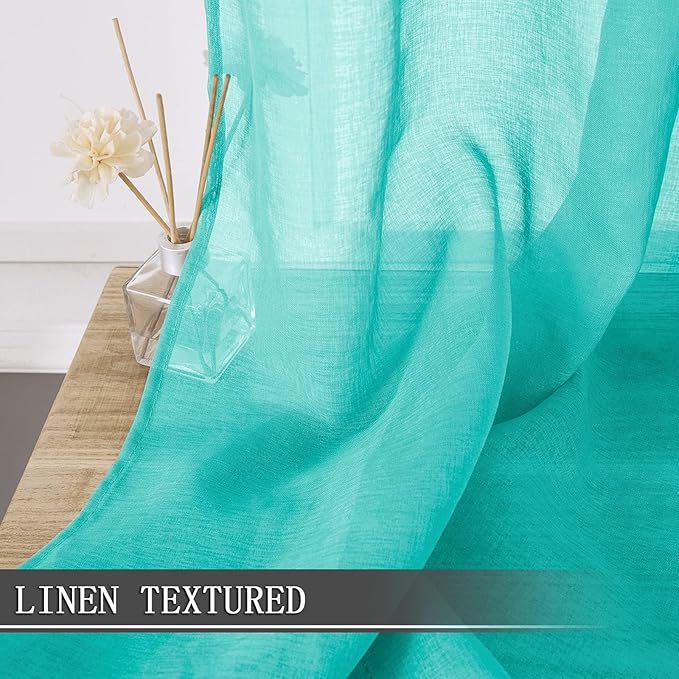 Tollpiz Sheer Tier Curtain Linen Textured Half Kitchen Curtains Sheer Light - Image 2