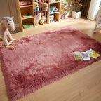 AMTOVO Faux Fur Sheepskin Rug for Living Room, 4 x 6 ft Blush Pink Fluffy Area - Image 3