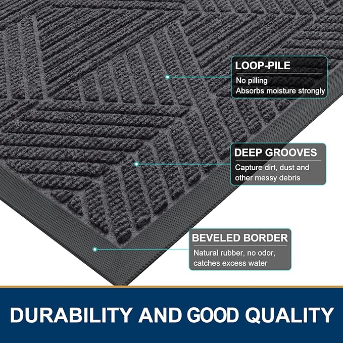 Smiry Front Door Mat Outside Entrance, Heavy Duty Sturdy Natural Rubber Doormat - Image 4