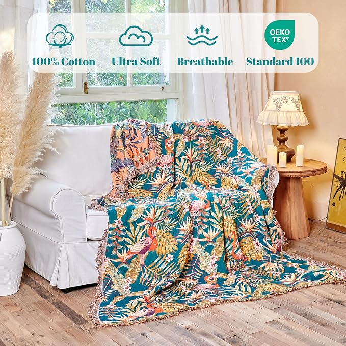 MSGKV Boho Throw Blanket for Couch 50"x60" 100% Cotton Jungle Animal Blanket - Image 2