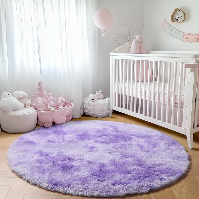 ONASAR Tie-Dyed Purple Round Area Rug 4ft, Soft Bedroom Circle Rugs Floor Mats - Image 9
