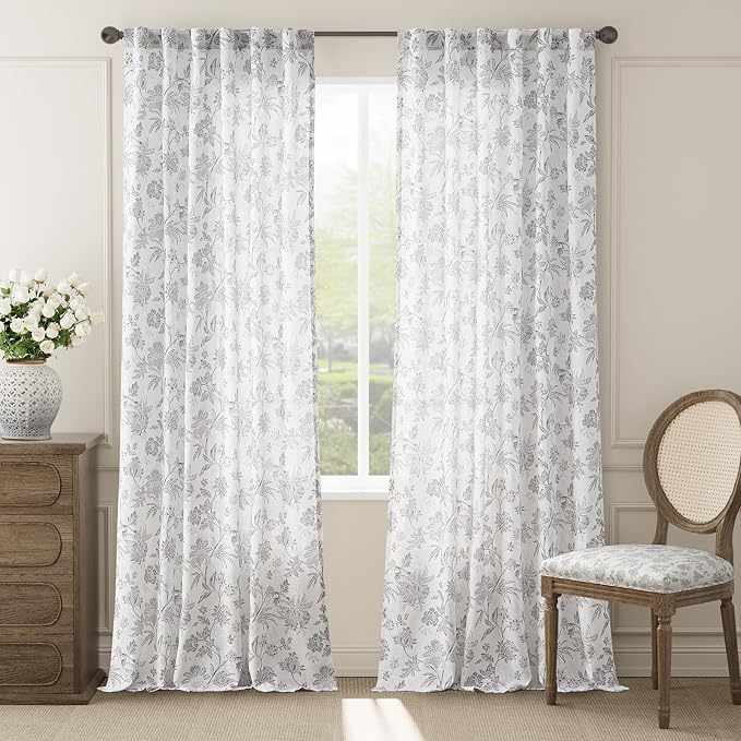 jinchan Linen Floral Curtains for Living Room, 96 Inch Length Curtains - Image 2