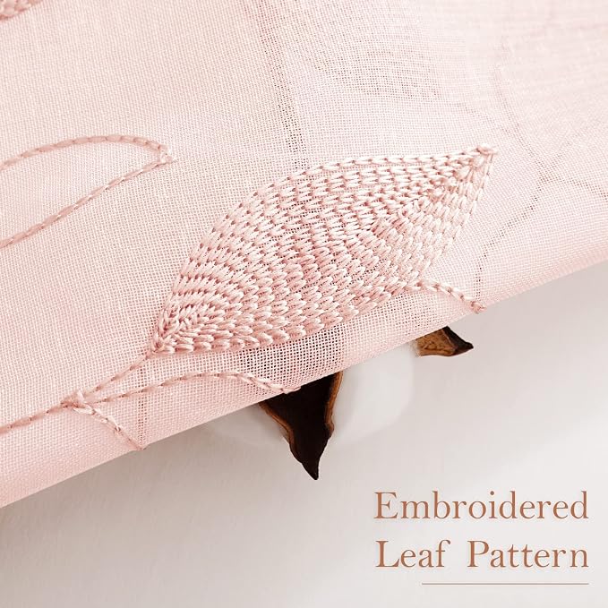 HOMEIDEAS Blush Pink Sheer Curtains 52 X 84 Inches Length 2 Panels Embroidered - Image 2