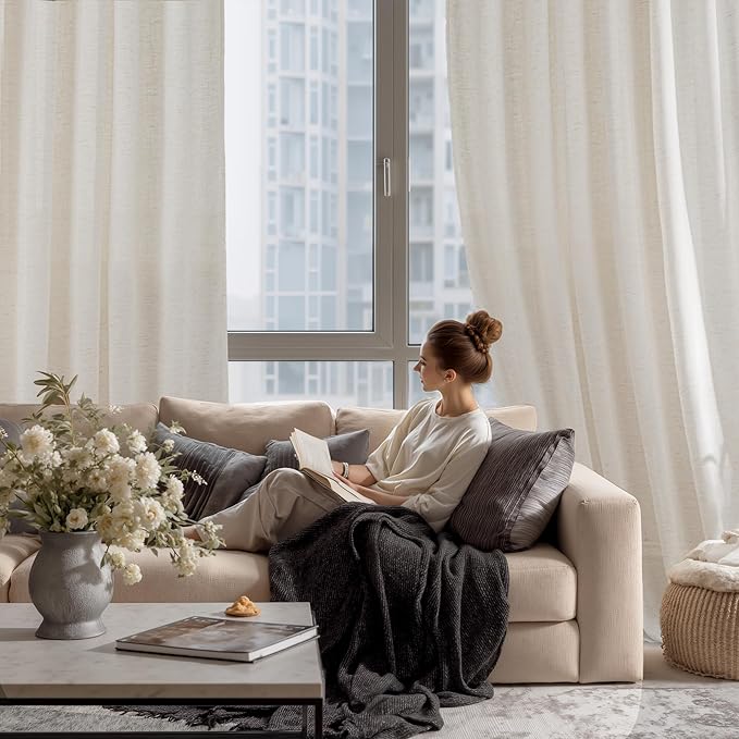 RYB HOME Linen Sheer Curtains Light & Airy Translucent Privacy Protected - Image 7