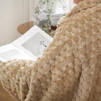 Puncuntex Beige Throw Blanket 108"×90" inches Fuzzy 3D Jacquard Decorative - Image 3