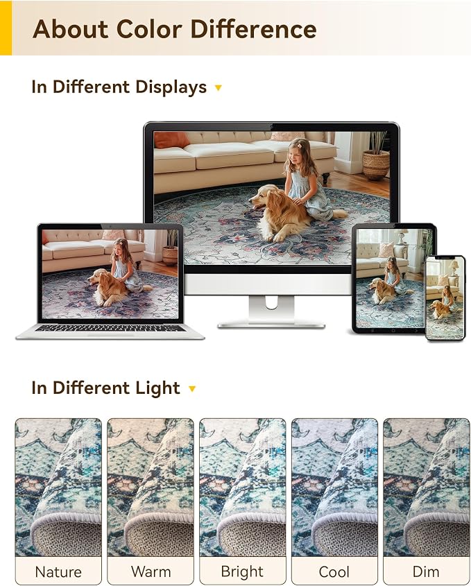 RELEANY Area Rugs 4ft Washable Non-Slip, Floral Vintage Distress Print Pattern - Image 7