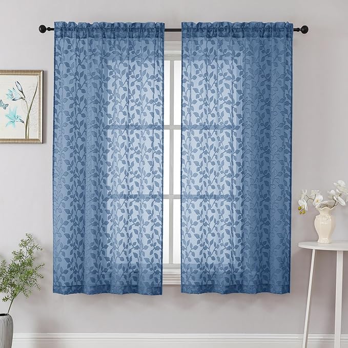 Chyhomenyc Dusty Blue Sheer Curtains 63 Inch Length 2 Panels Set, Light by Chyhomenyc
