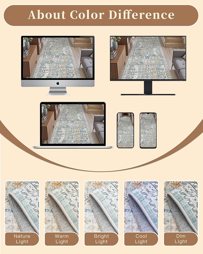 Madane Runner Rug 2'6''x8' Kitchen Runner, Hallway Runner Printed Vintage - Image 12