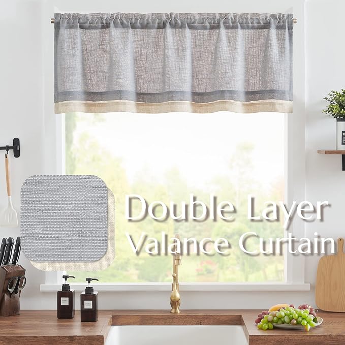 jinchan Linen Valance for Farmhouse Living Room Windows 16 Inch Gray Slubbed - Image 2