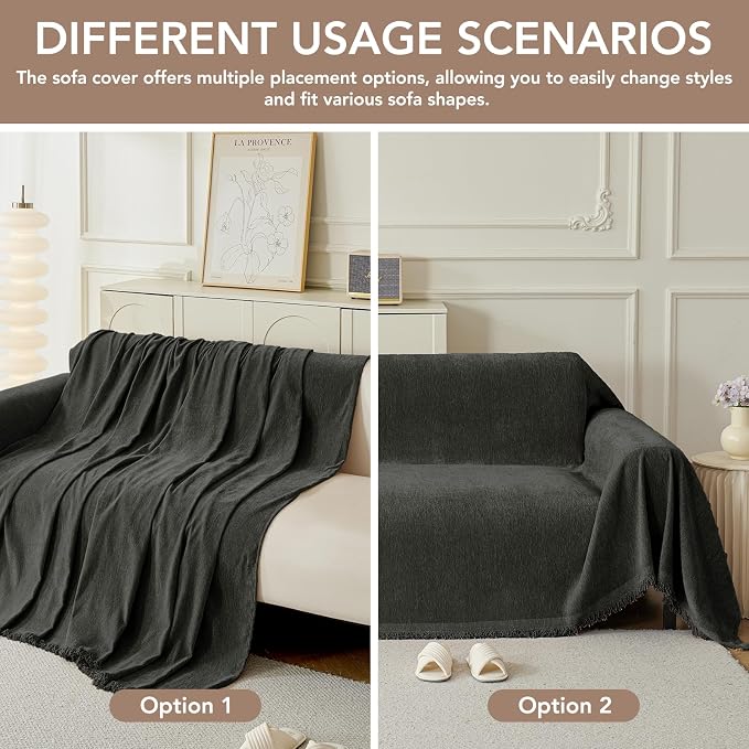 Couch Cover for Dogs, Boho Sofa Covers for 3 Cushion Couch, Chenille Sofa - Image 4
