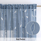 MIULEE Dusty Blue Sheer Curtains 2 Panels Embroidered Leaf Patterned Rod Pocket - Image 6