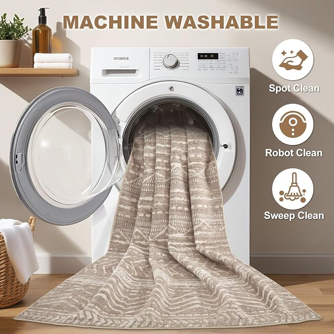 Nakagishi Area Rug Living Room Rugs: 3X8 Machine Washable Boho Large Neutral - Image 2
