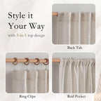 MYSKY HOME Linen Natural Farmhouse Kitchen Curtains 54 inches Long, Boho - Image 4
