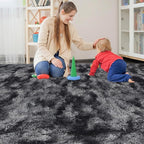 Black Grey Tie-Dyed Rug for Living Room 8x10 Fluffy Area Rug Mat Bedside Throw - Image 3