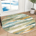 Lansny Modern Abstract Round Rug 3Ft, Circular Entryway Rug Thin Print Faux by lansny
