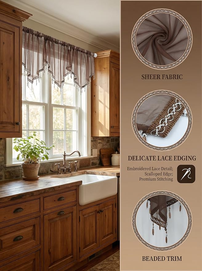 Molaxhome Swag Curtain 51 inch Length Rod Pocket Scalloped Curtain Valance - Image 5