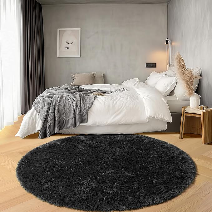 ONASAR Black Round Area Rugs 5ft, Soft Bedroom Circle Rug Floor Mats - Image 5