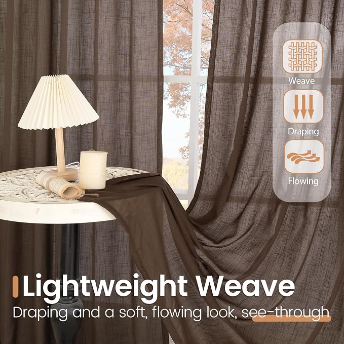 BGment Brown Linen Curtains 80 Inches Long - Image 4