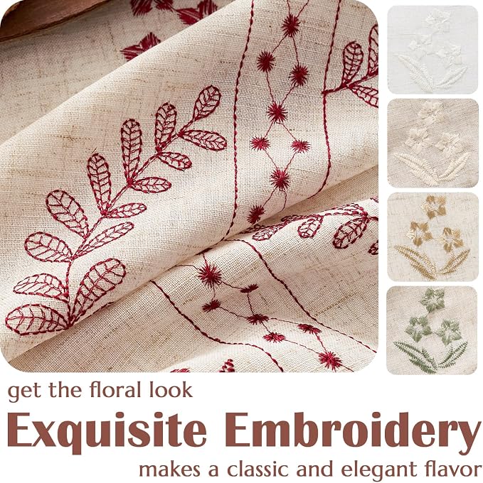jinchan Belrose Linen Curtains for Bedroom Floral Curtains 63 Inch Length Linen - Image 7