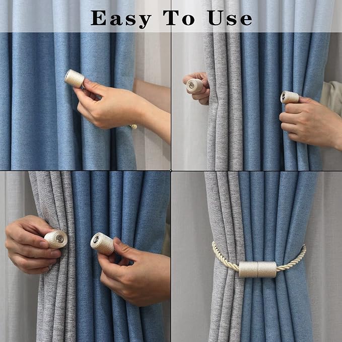2 Pack Beige Strong Magnetic Curtain Tiebacks Outdoor Elegant Decorative Tie - Image 4