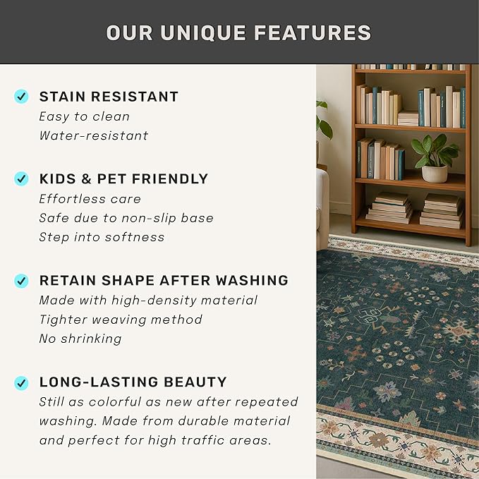 Hazo Haus Vintage Dark Green 6x8 Dining Room Rugs - Image 7
