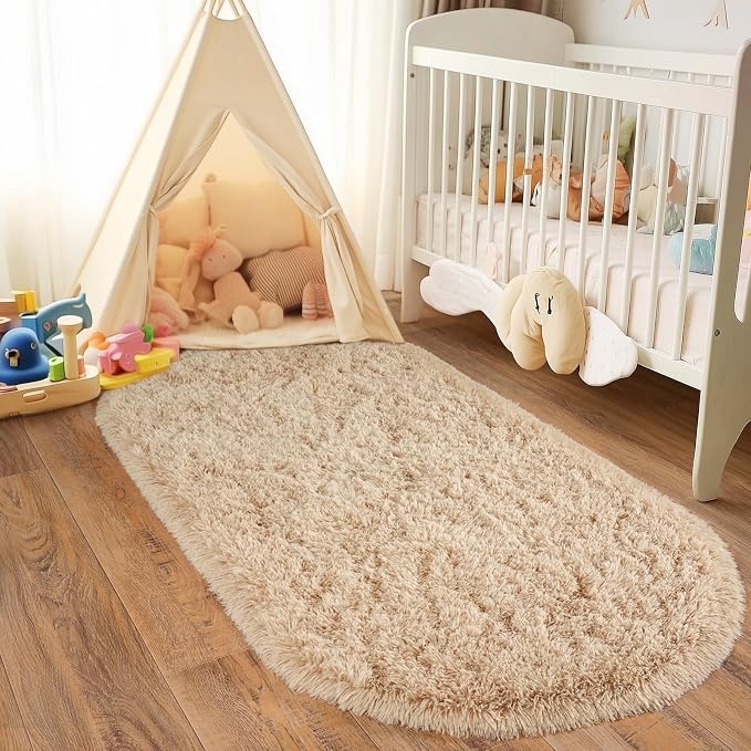 Pionblank Fluffy Area Rug for Bedroom 2.6'x5.3', Shag Oval Rug for Bedside - Image 4