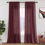 Burgundy Linen Curtains 90 Inch Long 2 Panels Set by Nanspring